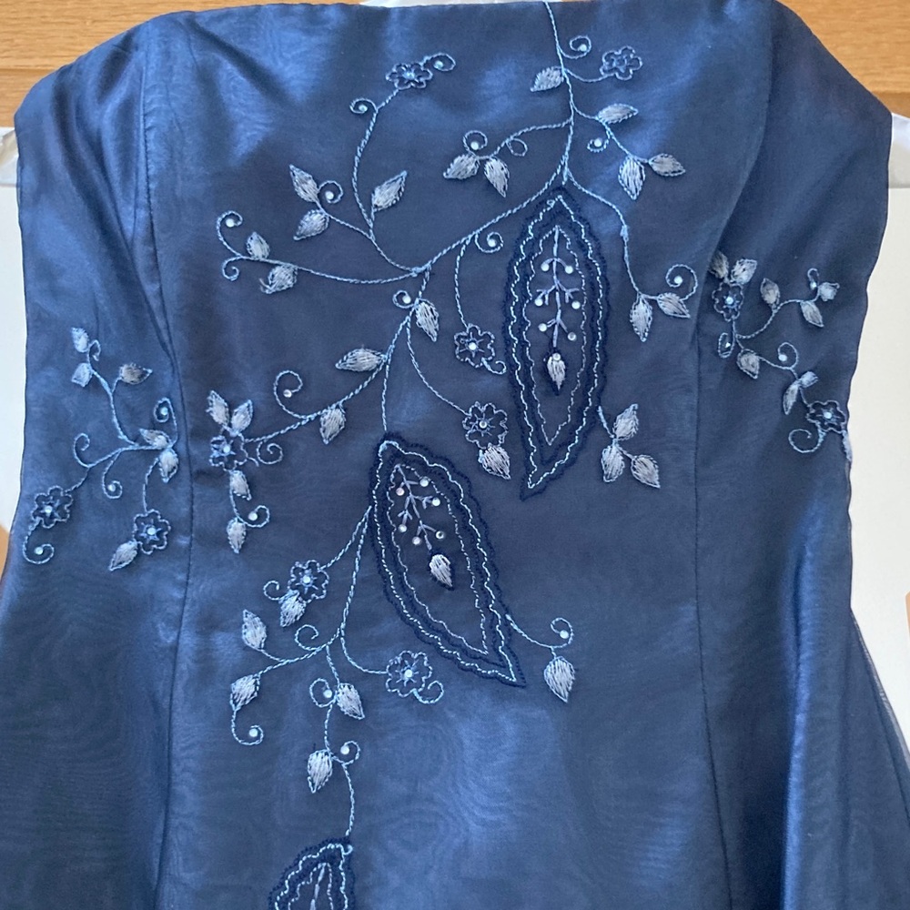 Stunning Silk Navy Strapless Evening Dress with Matching Silk Shawl